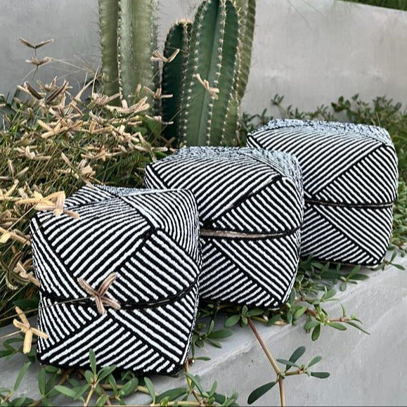 Rattan Bamboo Square Box - Strip Black & White