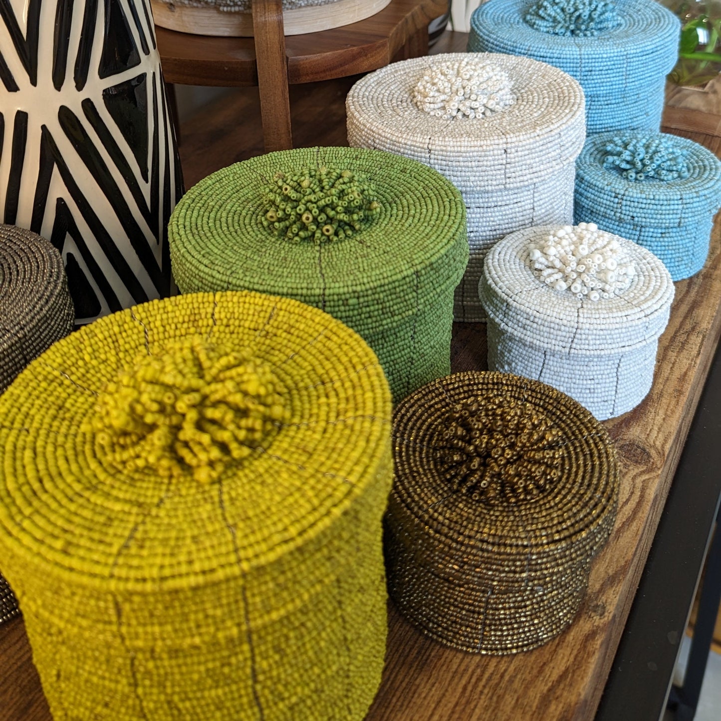 Beaded Round Box - Lime