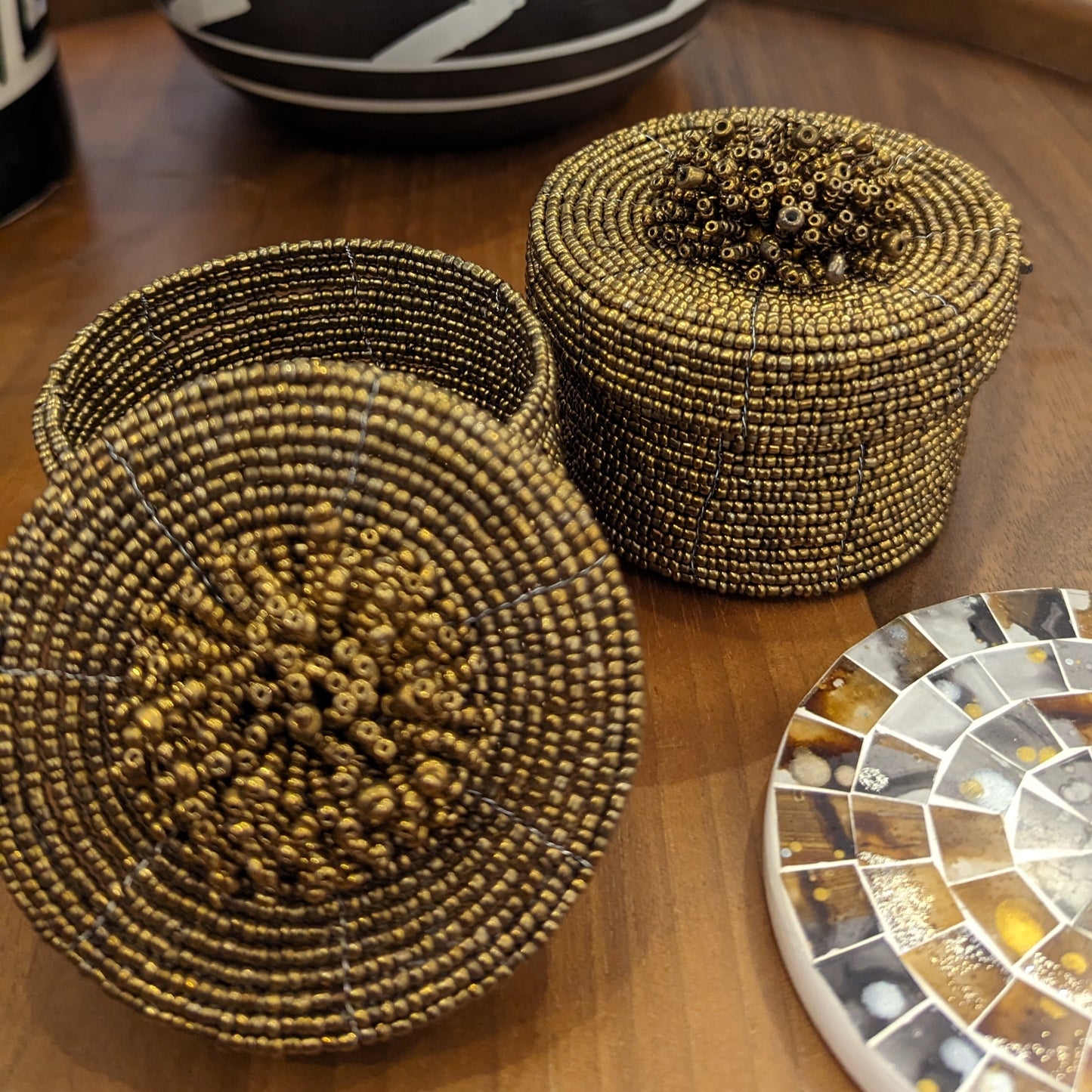 Beaded Round Box - Bronze