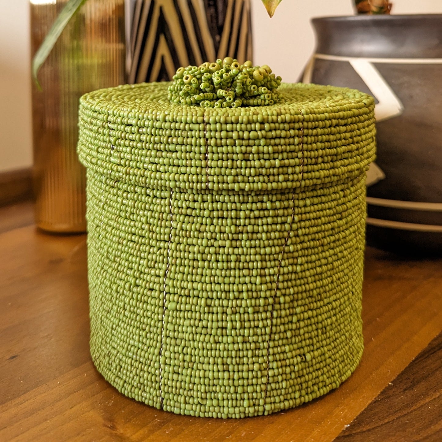 Beaded Round Box - Light Green