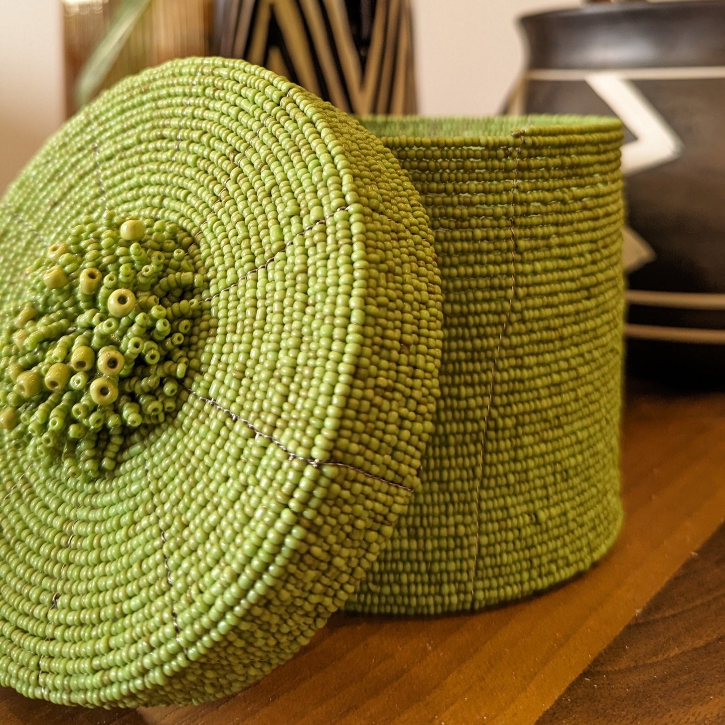 Beaded Round Box - Light Green