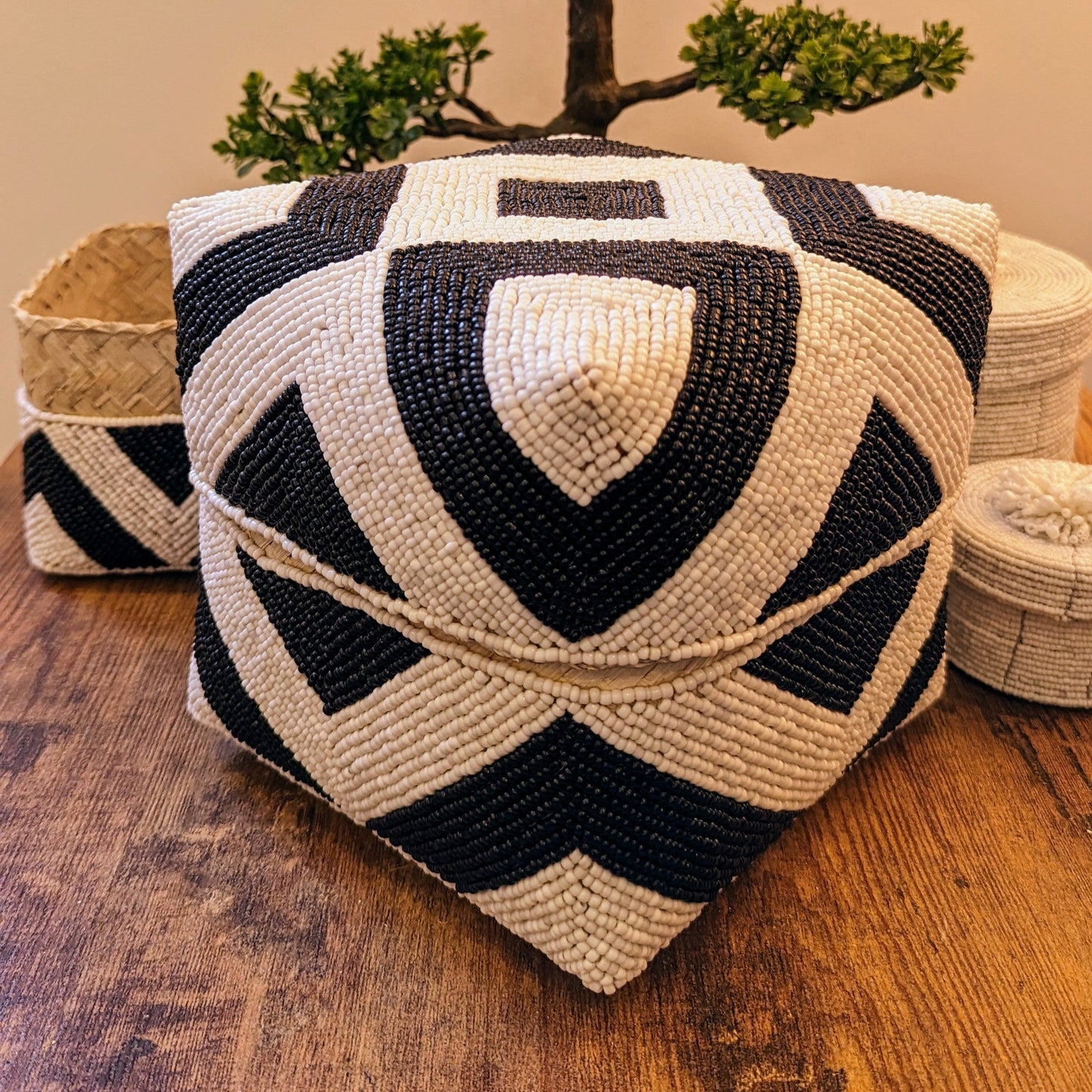 Rattan Bamboo Square Box - Black & White