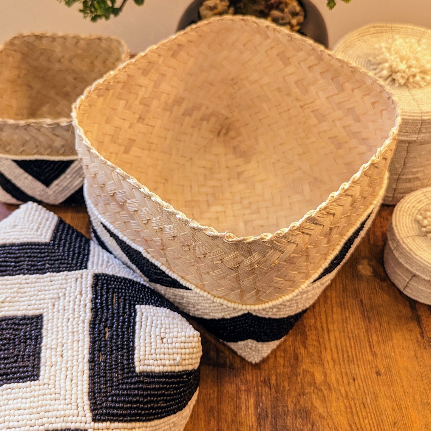 Rattan Bamboo Square Box - Black & White