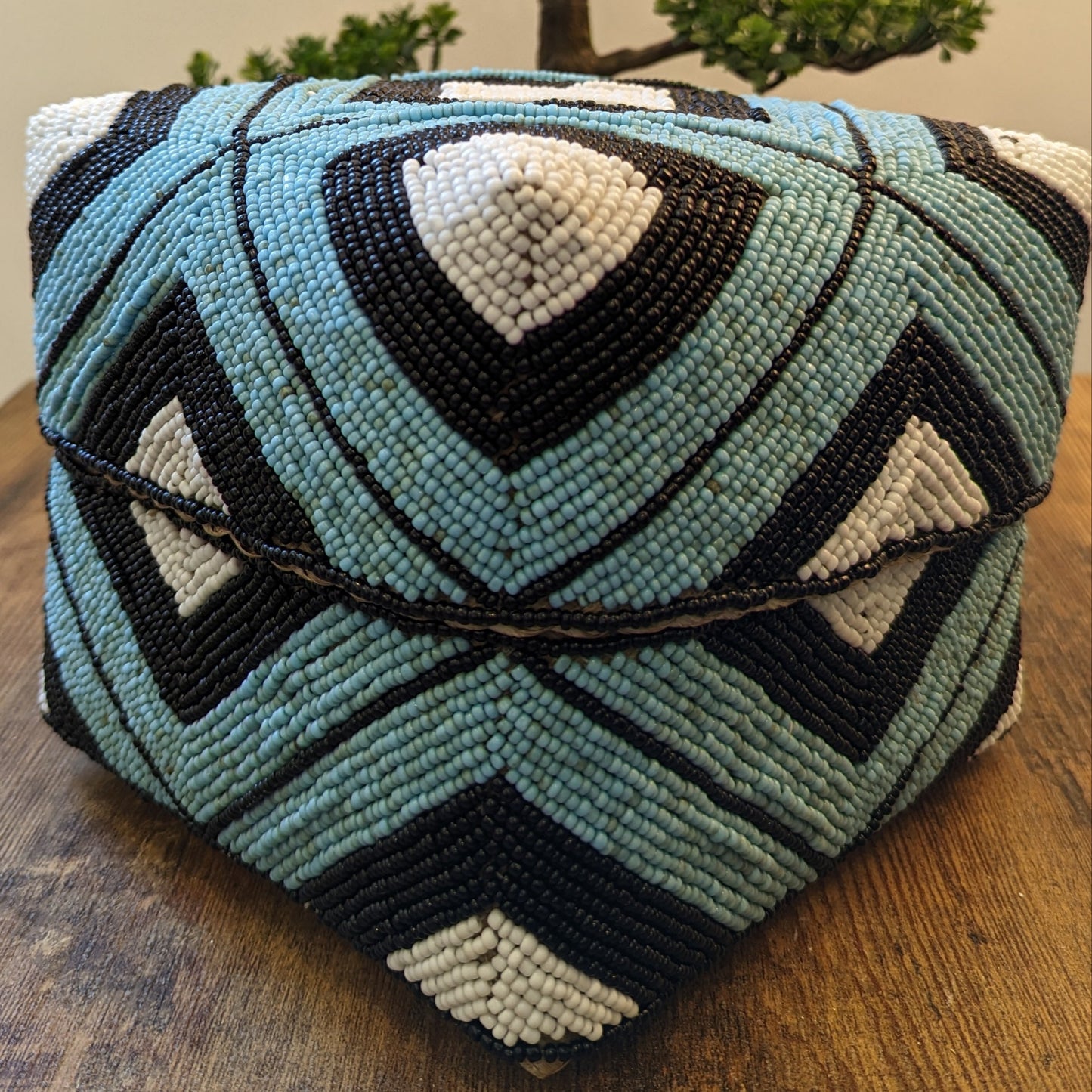 Rattan Bamboo Square Box - Black & White & Blue