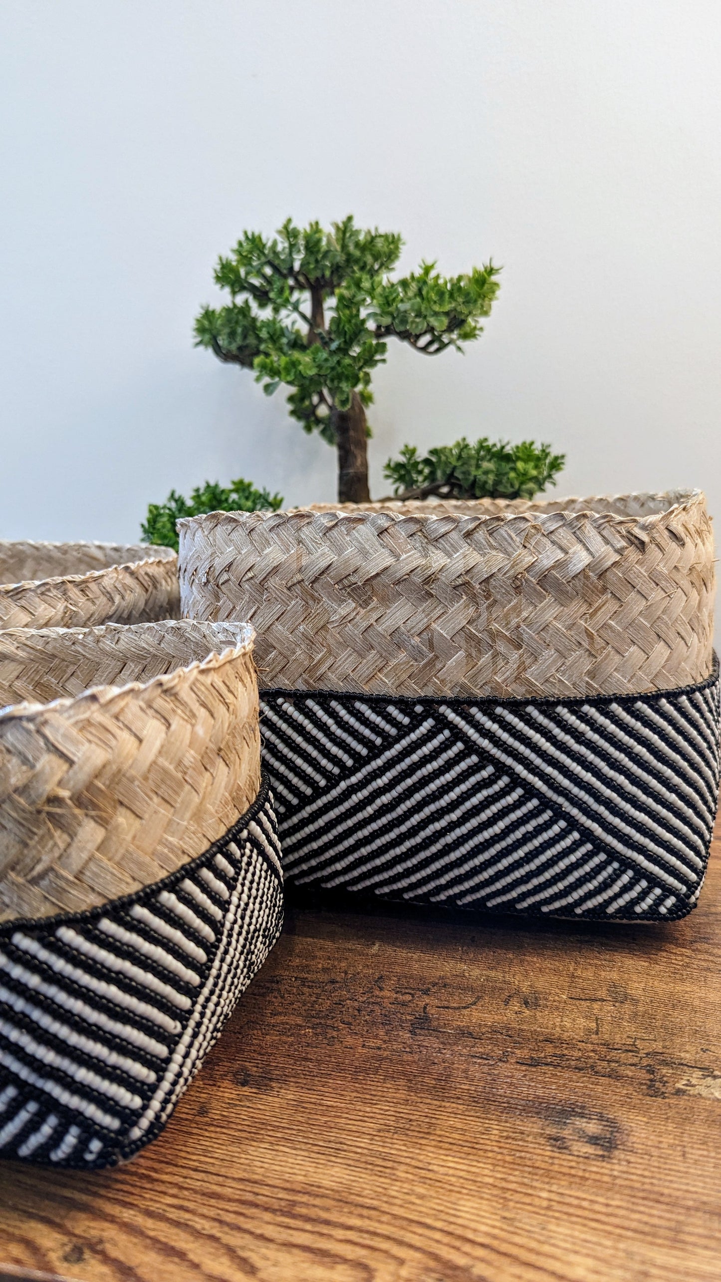 Rattan Bamboo Square Box - Strip Black & White