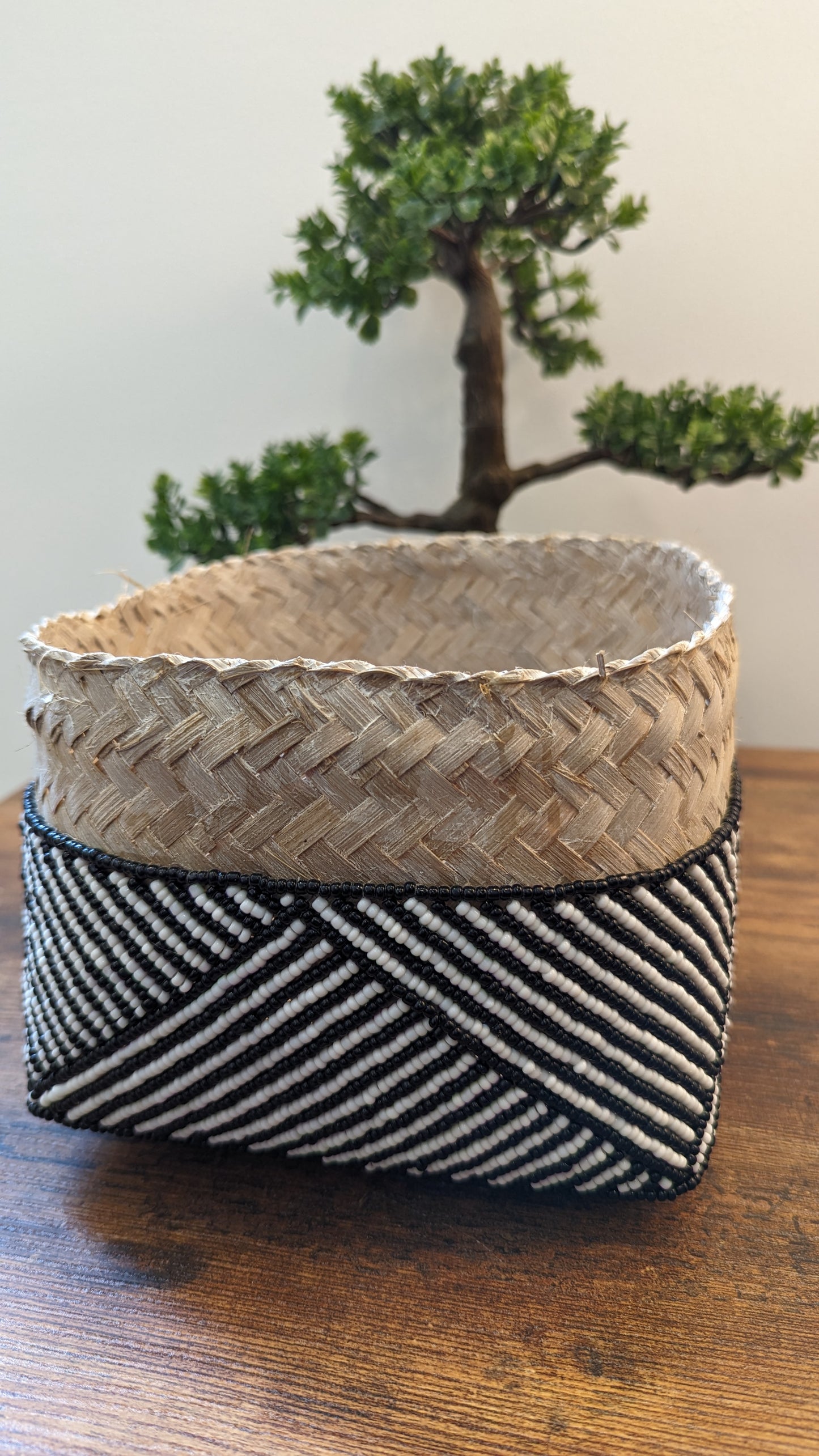 Rattan Bamboo Square Box - Strip Black & White