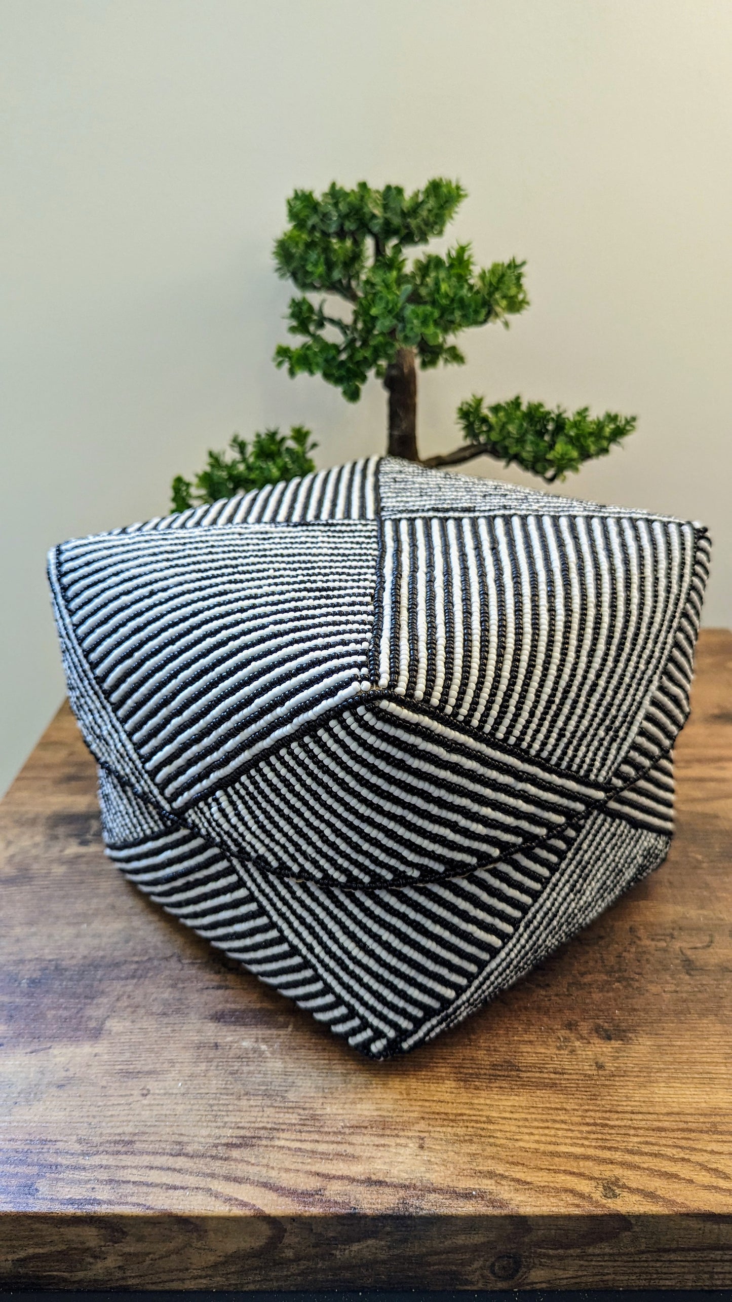 Rattan Bamboo Square Box - Strip Black & White