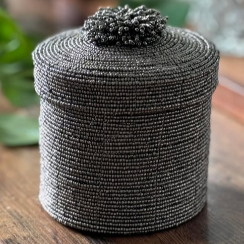 Beaded Round Box - Silver