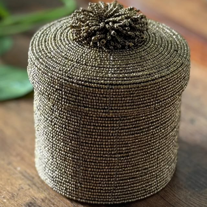 Beaded Round Box - Bronze