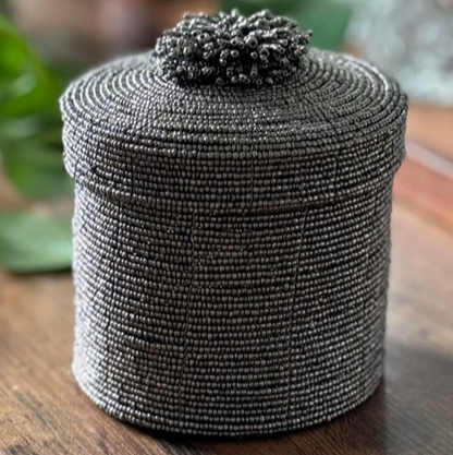 Beaded Round Box - Silver