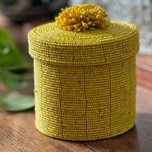 Beaded Round Box - Lime